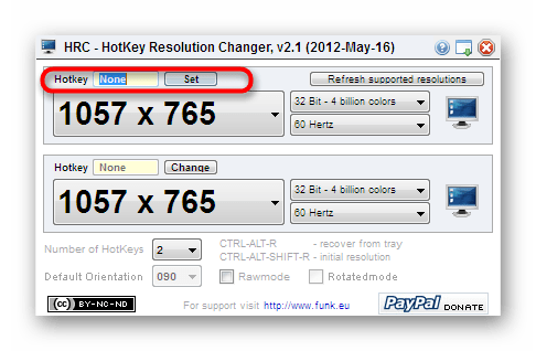 Выбор горячих клавиш для изменения настроек в программе HotKey Resolution Changer