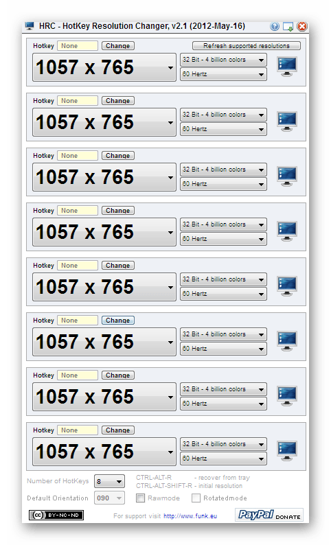 Использование девяти различных профилей в программе HotKey Resolution Changer