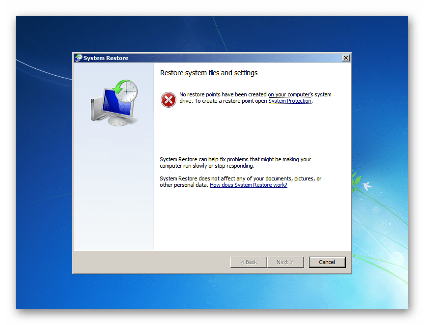 Отсутствие точек для восстановления системы в окне System Recovery Options Windows 7