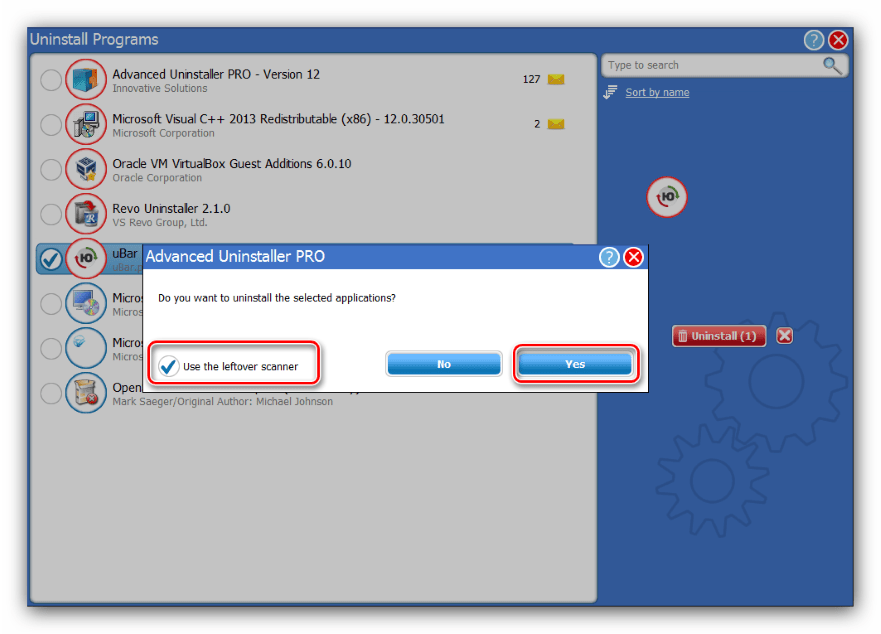 Начать удаление uBar на Виндовс 7 через Advanced Uninstaller PRO