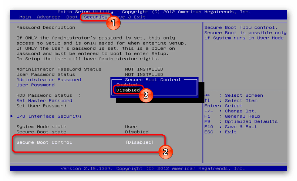 Отключение Secure Boot через BIOS материнской платы Windows 7