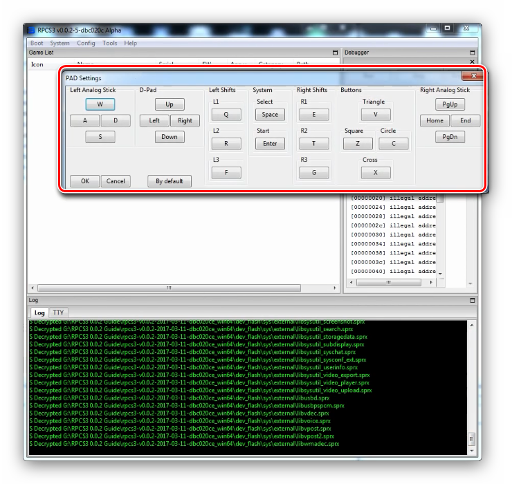Настройки управления эмулятора PS3 для Windows 7