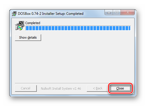 Завершение инсталляции эмулятора и выход из окна Мастера установки программы DosBox в Windows 7