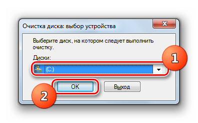 Выбор названия раздела жесткого диска в окне системной утилиты для очистки дисков в Windows 7