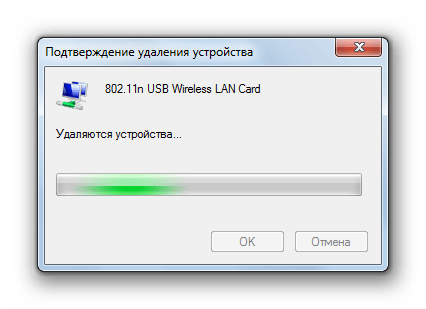 Процедура удаления сетевого устройства в диалоговом окне в Диспетчере устройств в Windows 7