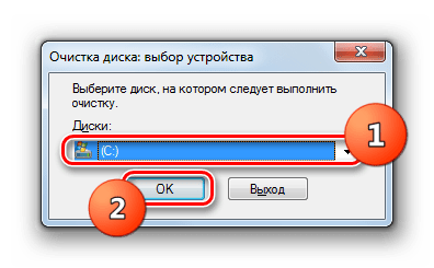 выбор раздела винчестера для очистки в окне Очистка диска в Windows 7