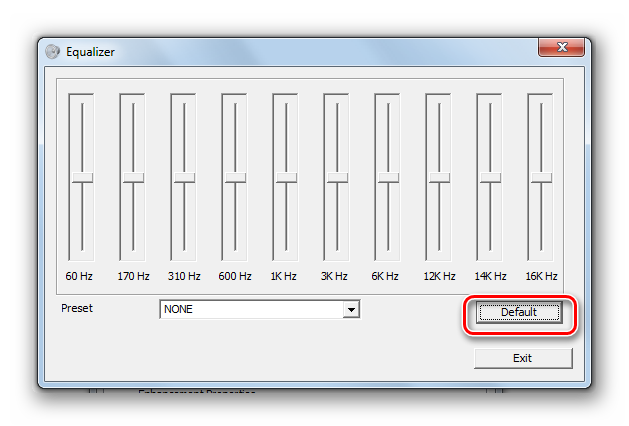 Сброс настроек эквалайзера к значению по умолчанию в Windows 7