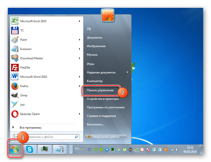 Переход в Панель управления в Windows 7