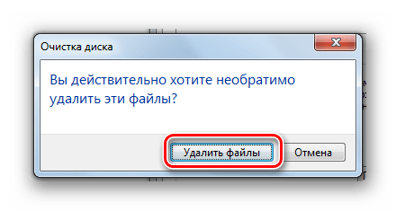 Подтверждение удаления файлов утилитой Очистка диска в диалоговом окне в Windows 7