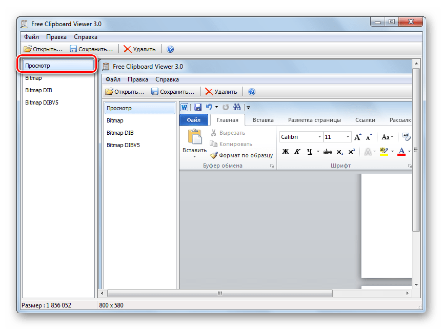 Изображение в программе Free Clipboard Viewer в Windows 7