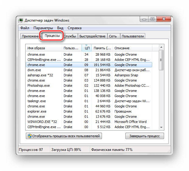Диспетчер задач процессы Windows7