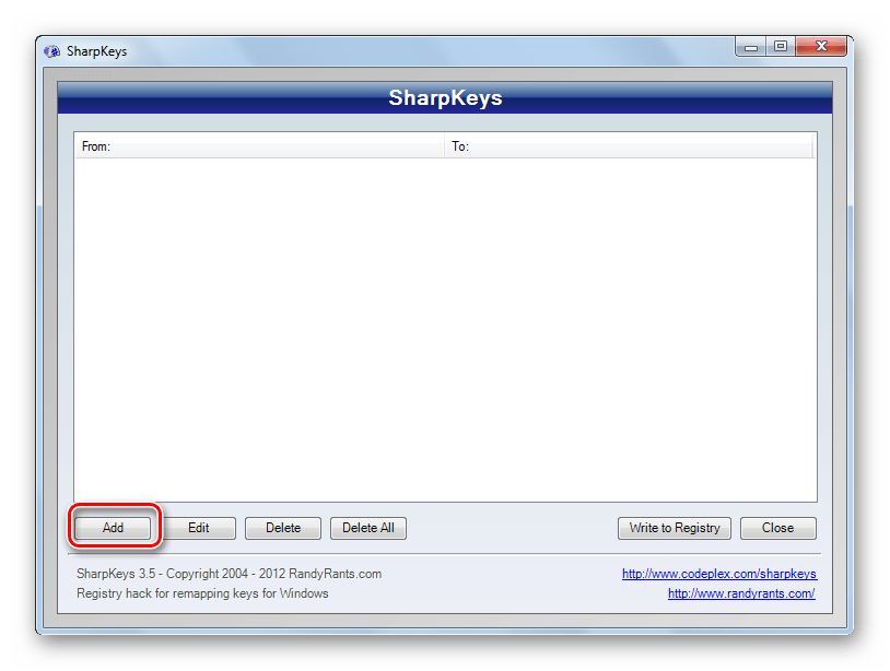 Кнопка добавить в SharpKeys