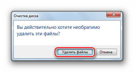 Подтверждение удаления файлов в процессе очистки диска C в Windows 7