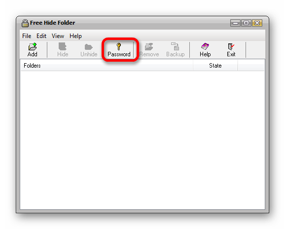 Переход к смене пароля в программе Free Hide Folder
