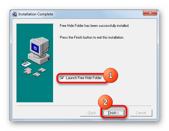 Сообщение об успешном завершении инсталляции программы Free Hide Folder