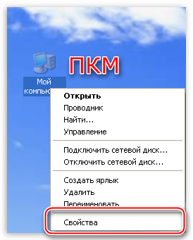 Переход к апплету Свойства системы с рабочего стола в операционной системе Windows XP