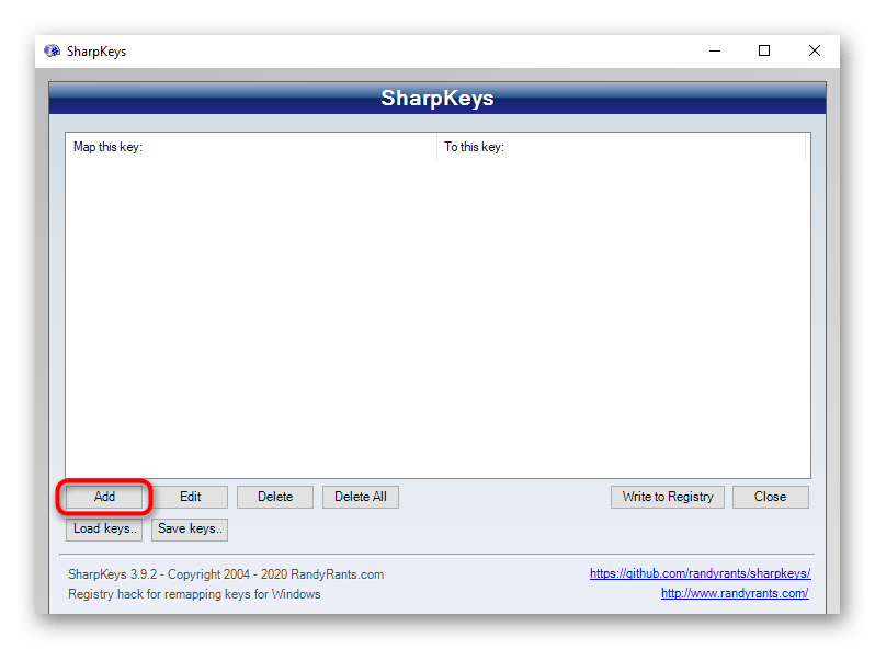 Добавление клавиши Windows для ее отключения в программе SharpKeys