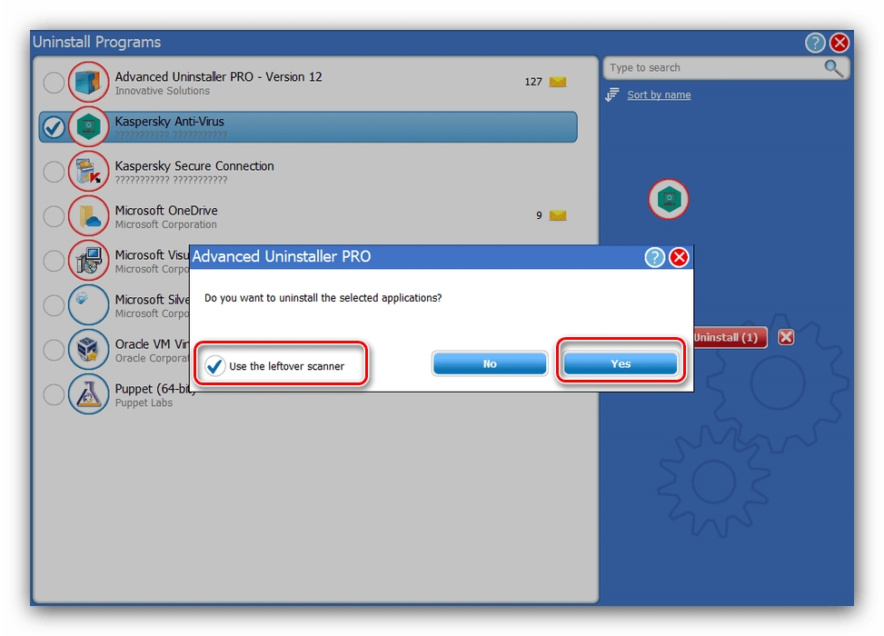Подтвердить удаление Kaspersky Antivirus через Advanced uninstaller PRO