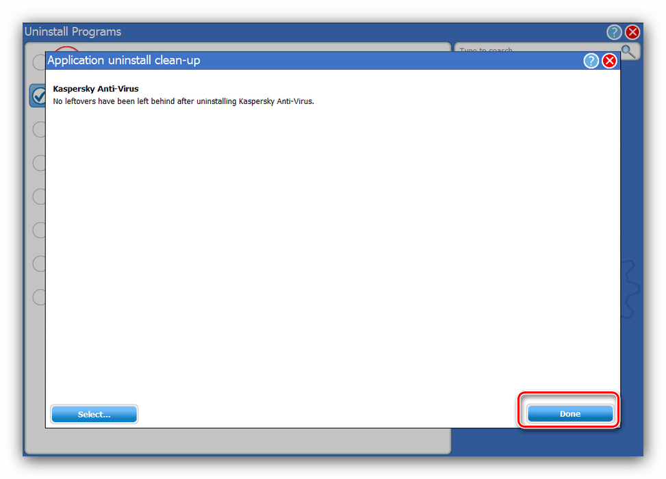 Завершить удаление Kaspersky Antivirus через Advanced uninstaller PRO