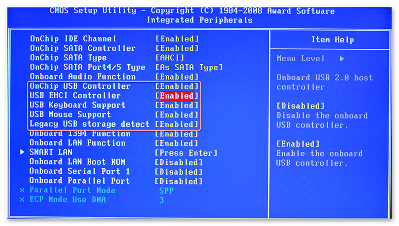 Включение USB-портов на компьютере через BIOS