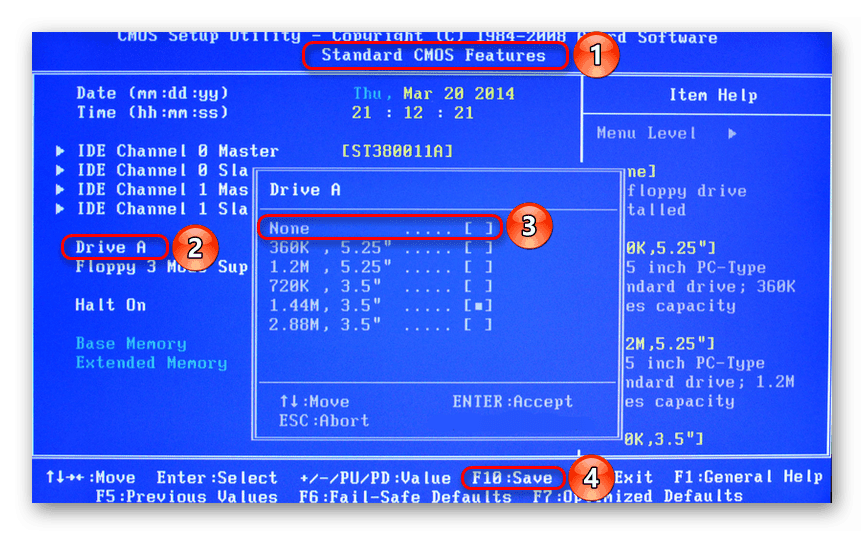 Отключение Floppy на Award BIOS