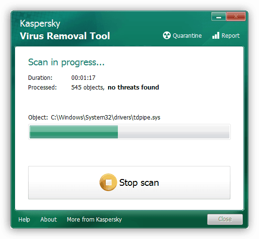 Сканирование системы с помощью бесплатной антивирусной утилиты Kaspersky