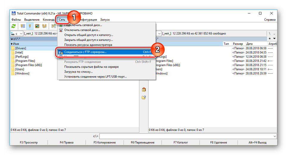 Переход к FTP-соединению в Total Commander