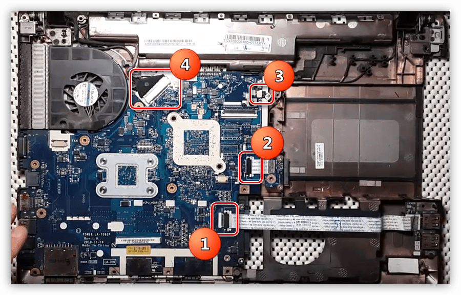 Отключение шлейфов на материнской плате на ноутбуке Acer Aspire 5253