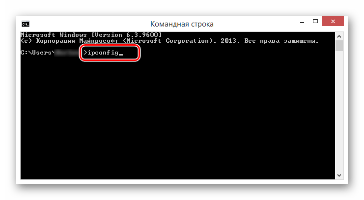 Ввод команды ipconfig в командной строке