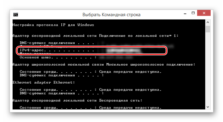 Копирование IP-адреса компьютера в командной строке