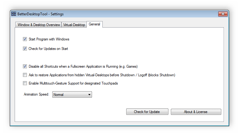 Общие настройки программы BetterDesktopTool