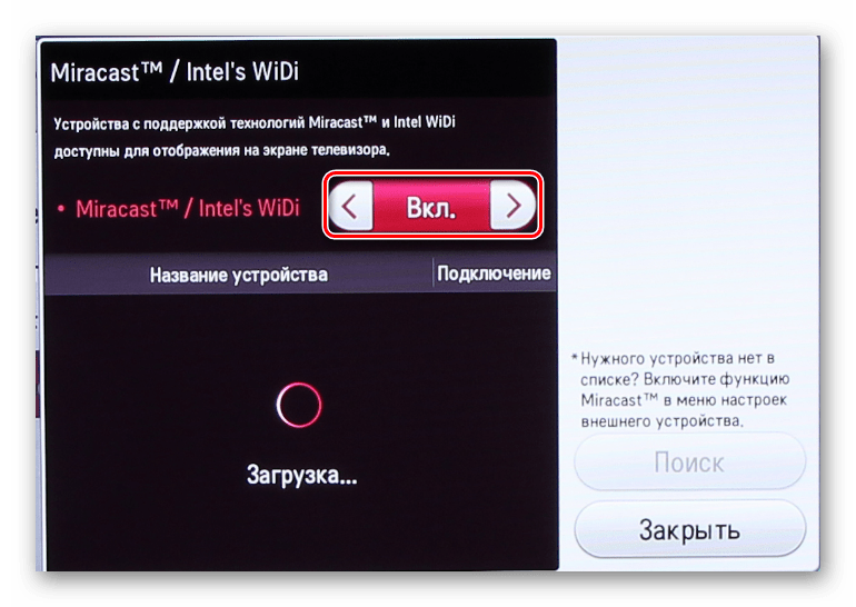 Включение технологии Miracast на Smart TV