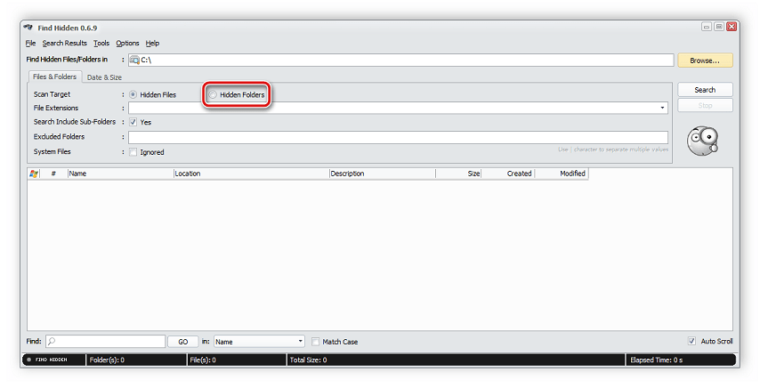 Искать только папки Find Hidden