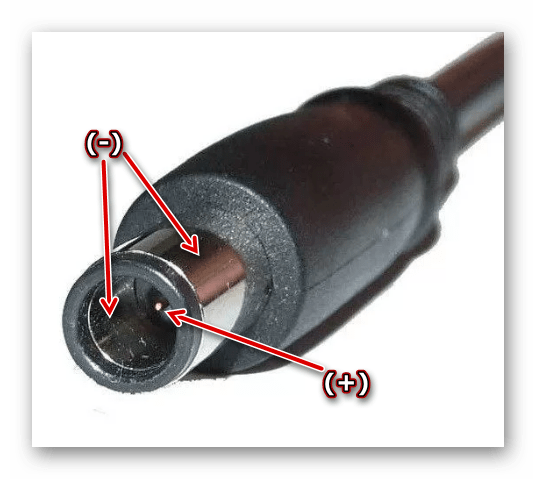 Выявление плюс и минуса на штекере адаптера питания