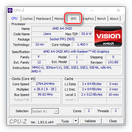 вкладка spd в программе cpu z