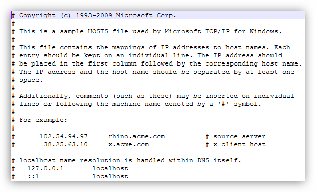 Оригинальный файл hosts для Windows 10