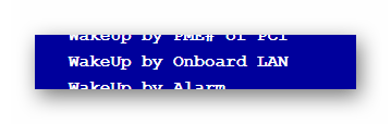 Процесс отключения параметра WakeUp by Onboard LAN в меню BIOS на компьютере