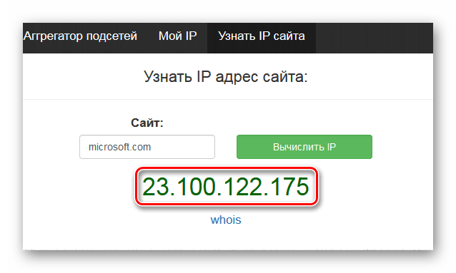 Результат работы сервиса Айпи-адрес по вычислению IP