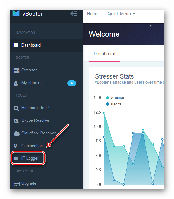 Ссылка IP Logger на сервисе Vbooter