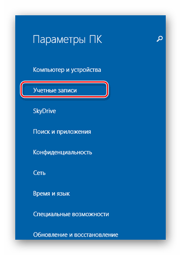 Учетные записи в параметрах ПК Windows 8