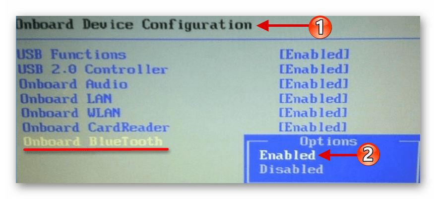 Включения Bluetooth при помощи BIOS в Windows 10