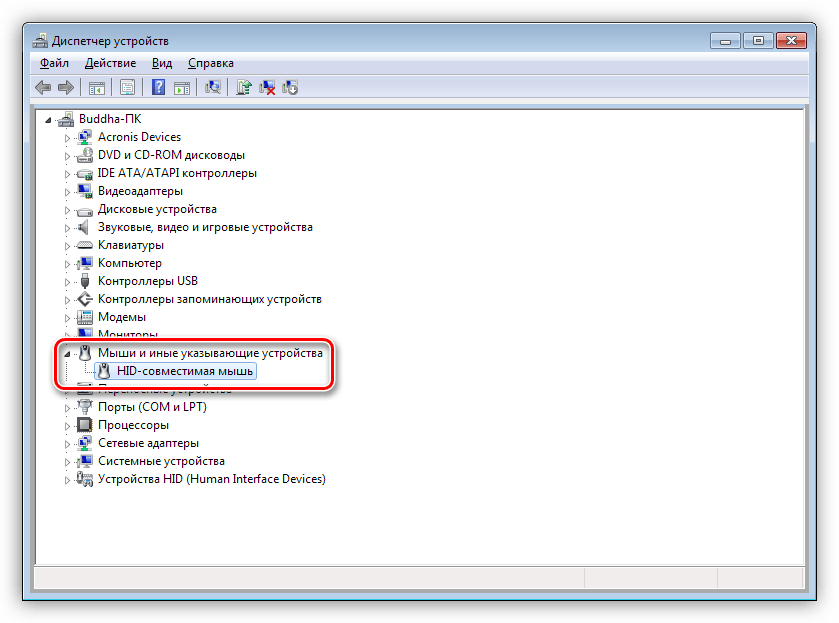 Мышь в Диспетчере устройств Windows