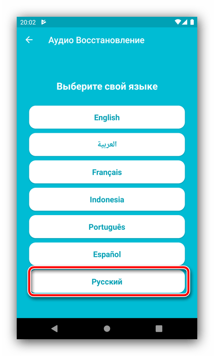 Выбрать язык интерфейса для восстановления удалённой музыки на Android посредством Deleted Audio Recovery