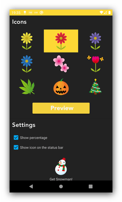 Настройки отображения в приложении виджетов для Android Flower Battery Widget