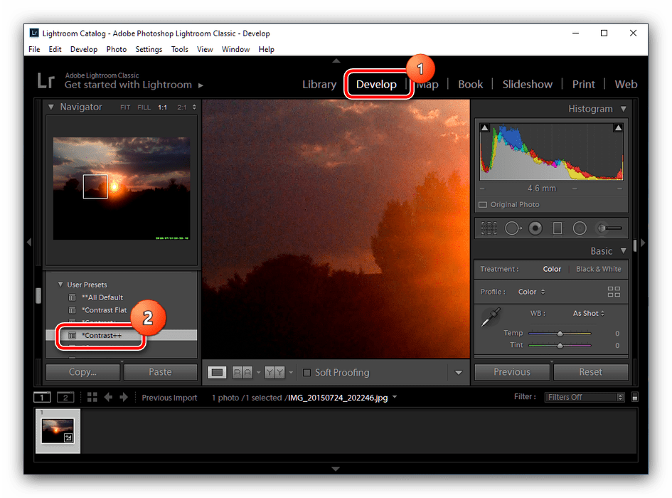 Открыть пресет в Adobe Lightroom Classic для экспорта в Mobile