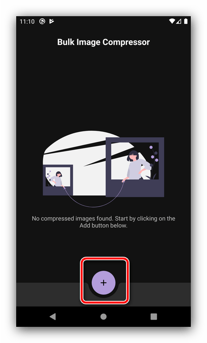 Начать добавление снимков для сжатия фотографий на Android посредством Bulk Image Compressor