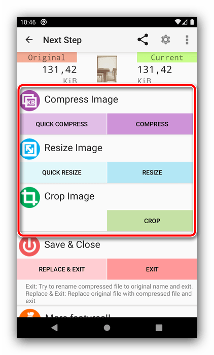 Опции сжатия фотографий на Android посредством Photo Compress