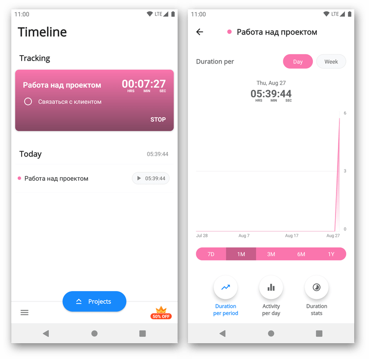 Интерфейс приложения для тайм-менеджмента Boosted - Productivity & Time Tracker на Android