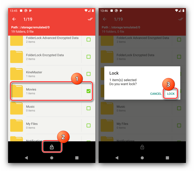 Добавление директорий в Folder Hider для скрытия скрытых папок в Android