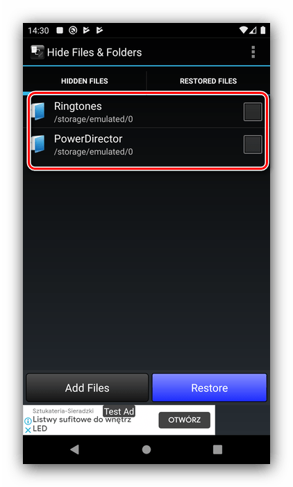 Каталоги в Hide Files для скрытия скрытых папок в Android